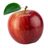 Fresh Red Apple with Green Leaf and Stem Isolated on Transparent Background png
