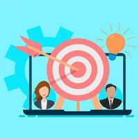 A laptop with a target on it and people in the background vector