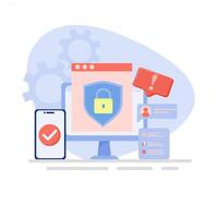A computer screen with a padlock and a phone vector