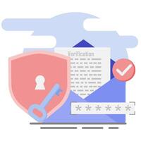 Email verification, illustration of account security with verification via E-mail. vector