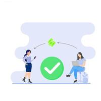 transfer concept with two women using a laptop and a cellphone, making a transaction. vector