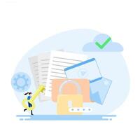 Confidential document illustration, Data security concept in the cloud. Can be used for banners, websites, and landing pages. vector