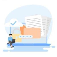 Illustration of a folder containing confidential documents, Concept of data security in the cloud. Can be used for banners, websites and landing pages. vector