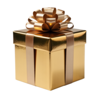 Golden Square Gift Box with Ribbon Bow Isolated on Transparent Background png