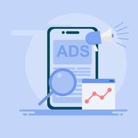 create ads for mobile devices so they can be read by algorithms with a megaphone icon as a means of sharing. vector