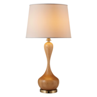 Elegant Table Lamp with Wood Grain Base and Fabric Shade on Transparent Background png