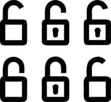 Unlocking Possibilities ,A set of six unique unlock padlock icons, featuring different keyhole designs, to convey security, access, and freedom, perfect for website interfaces, mobile apps vector