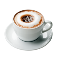 Frothy Cappuccino in White Cup on Saucer Isolated on Transparent Background png