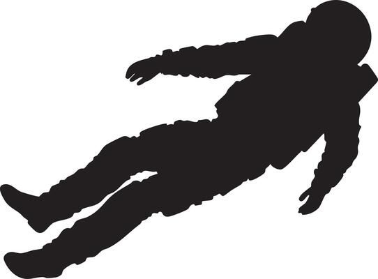 An astronaut falling in silhouette on a white background