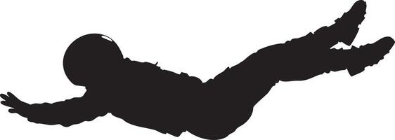 Silhouette of a person in a helmet and jacket falling against a white background in a dynamic pose vector