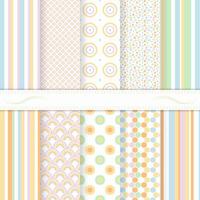 Set of ten modern polka dot, strips, mosaic seamless patterns. Swatches of seamless patterns included in the file. vector