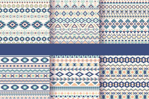 Set of six ethnic seamless tribal patterns.