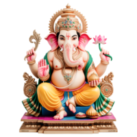 Sitting Ganesha Deity with Lotus and Axe on Pedestal with Transparent Background png