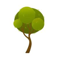 Single stylized green tree with rounded bushy foliage and thick short trunk on white background. Flat cartoon illustration. Forest and park concept. Design for banner, poster and print. vector
