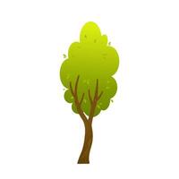 Single stylized green tree with vertically elongated foliage and multiple branches on white background. Flat cartoon illustration. Forest and park concept. Design for banner, poster and print. vector