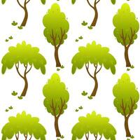 Seamless pattern with two stylized green trees repeating on a white background. Flat cartoon forest illustration. Nature and environment concept. Design for wallpaper, textile, poster and print. vector