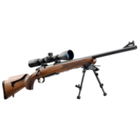Hunting Rifle Scope Bipod Wood Stock, Precision Firearm with transparent background png