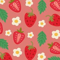 cute summer pattern with strawberries, flowers and leaves. Summer flat berries, summer theme. Summer pattern for various products, wrapping paper, background, wallpaper, poster vector
