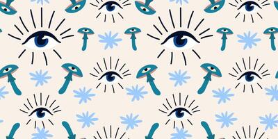 Mystical seamless pattern with hand drawn magical elements. Vintage boho ornament vector