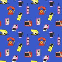 Seamless pattern with Retro Gadgets Collection. Vintage Electronics Set vector
