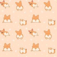 Seamless pattern with Funny and Cute Corgi Butts. Heart Design Dog Characters vector