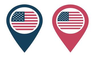 USA Flag Map Pointer Set, usa map pointer icons set, national flag of the United States of America vector