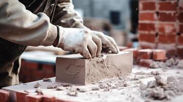 A person is working on a brick block photo