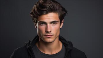 A man with a dark shirt and hoodie photo