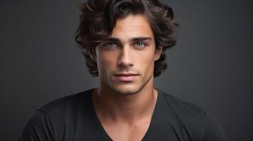 A man with curly hair and dark eyes photo