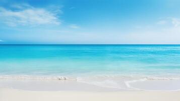 A beach with a blue sky and white sand photo
