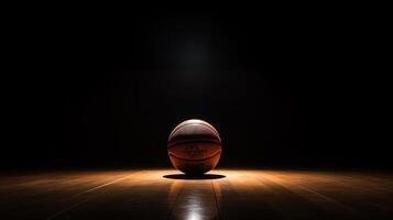 Basketball ball on the court with a spotlight photo