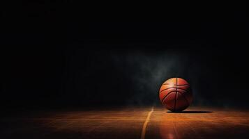 Basketball ball on the court with smoke photo