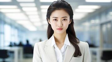 Asian business woman in office with blurred background photo