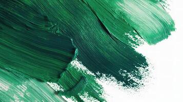 A green paint brush stroke on a white background photo