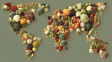 A world map made of fruits and vegetables photo