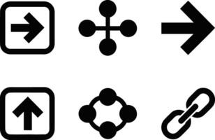 Collection of simple black arrow and network icons on white background vector