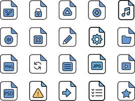 Collection of twenty file format icons for digital documents and media vector