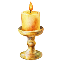 Lit candle on decorative holder, creating warm and cozy ambiance with soft glow and gentle flickering light, perfect for relaxation or romantic setting png