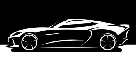Sleek black and white sports car silhouette with dynamic design and sharp lines vector