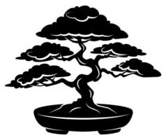 Silhouette of a bonsai tree in a pot with intricate branches and foliage vector