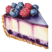 Slice of blueberry and raspberry cheesecake with fresh berries on top, showcasing creamy filling and graham cracker crust, vibrant and appetizing, perfect for dessert or special occasions png