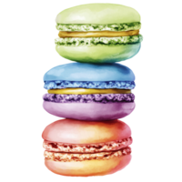 Colorful macarons stacked in tower with vibrant pastel shades, showcasing variety of flavors and textures, creating appealing and cheerful dessert display png
