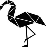 Black geometric flamingo stands gracefully, shaped with polygon triangles, against a white backdrop vector