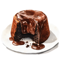 Rich, moist chocolate cake with glossy chocolate glaze dripping down sides, served on white plate, evoking indulgence and sweetness, perfect for dessert or special occasions png