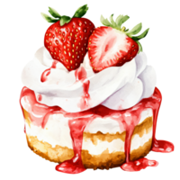 Delicious strawberry shortcake with whipped cream and fresh strawberries, topped with strawberry syrup, showcasing sweet and inviting dessert png