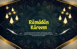 ramadan kareem template banner with beautiful islamic ornament with green background design vector