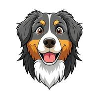 Cartoon Tricolor Australian Shepherd Dog Head with a Smiling Expression on a White Backdrop vector