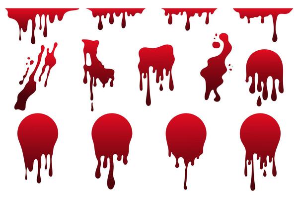 Dripping blood stains, splash circles, splatters. Halloween bloody drips, spots and traces