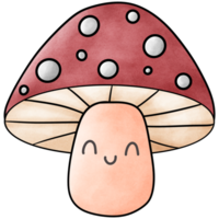 Cute red mushroom cartoon illustration with white dots, isolated on transparent background. Fun and unusual poisonous mushroom image, perfect for children's books, game resources, stickers. png