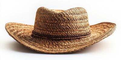 Woven straw hat resting on a flat surface showcasing its intricate design and craftsmanship photo